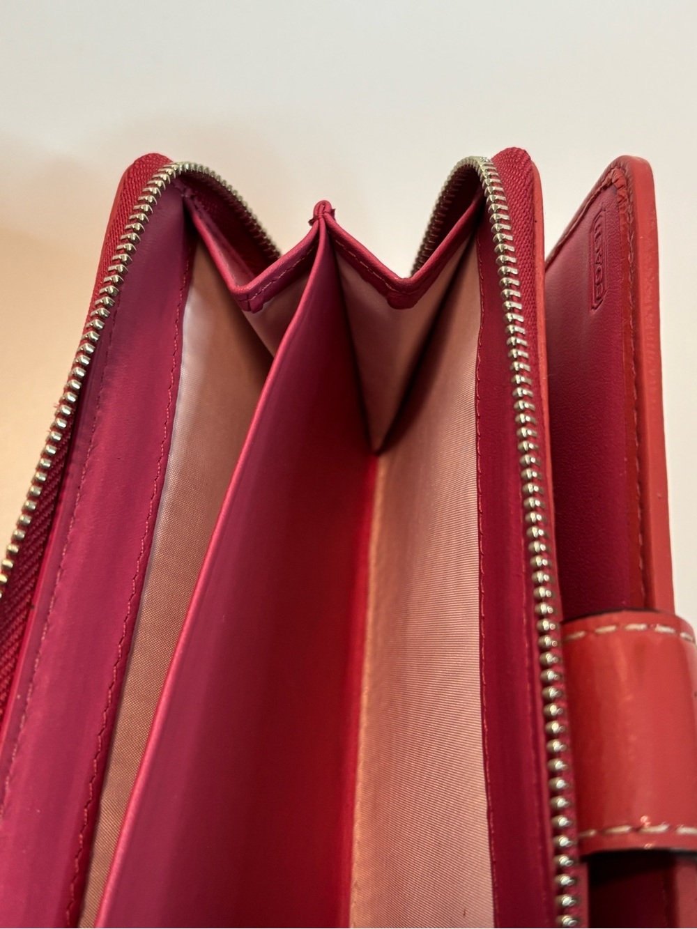 COACH ($229) Legacy Signature Zip-Around Wallet in Tan Canvas with Berry Accents - Picture 12 of 14